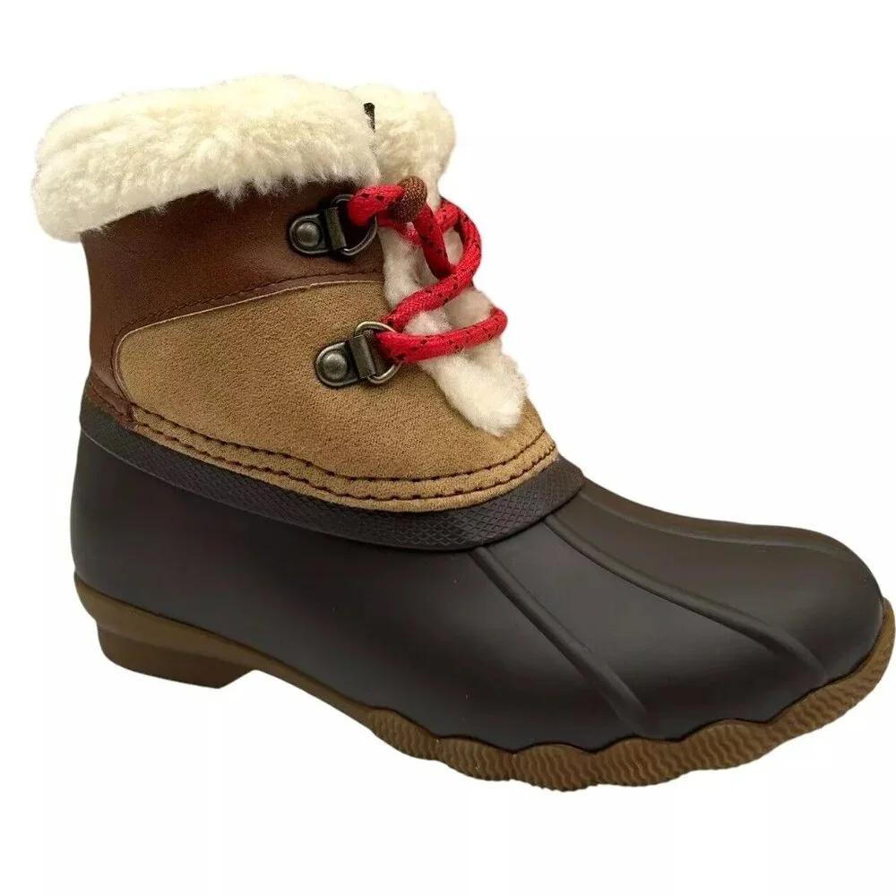 Sperry Alpine Saltwater Toddler Girls Duck Boots Size 10 Brown/Tan Faux Fur Trim